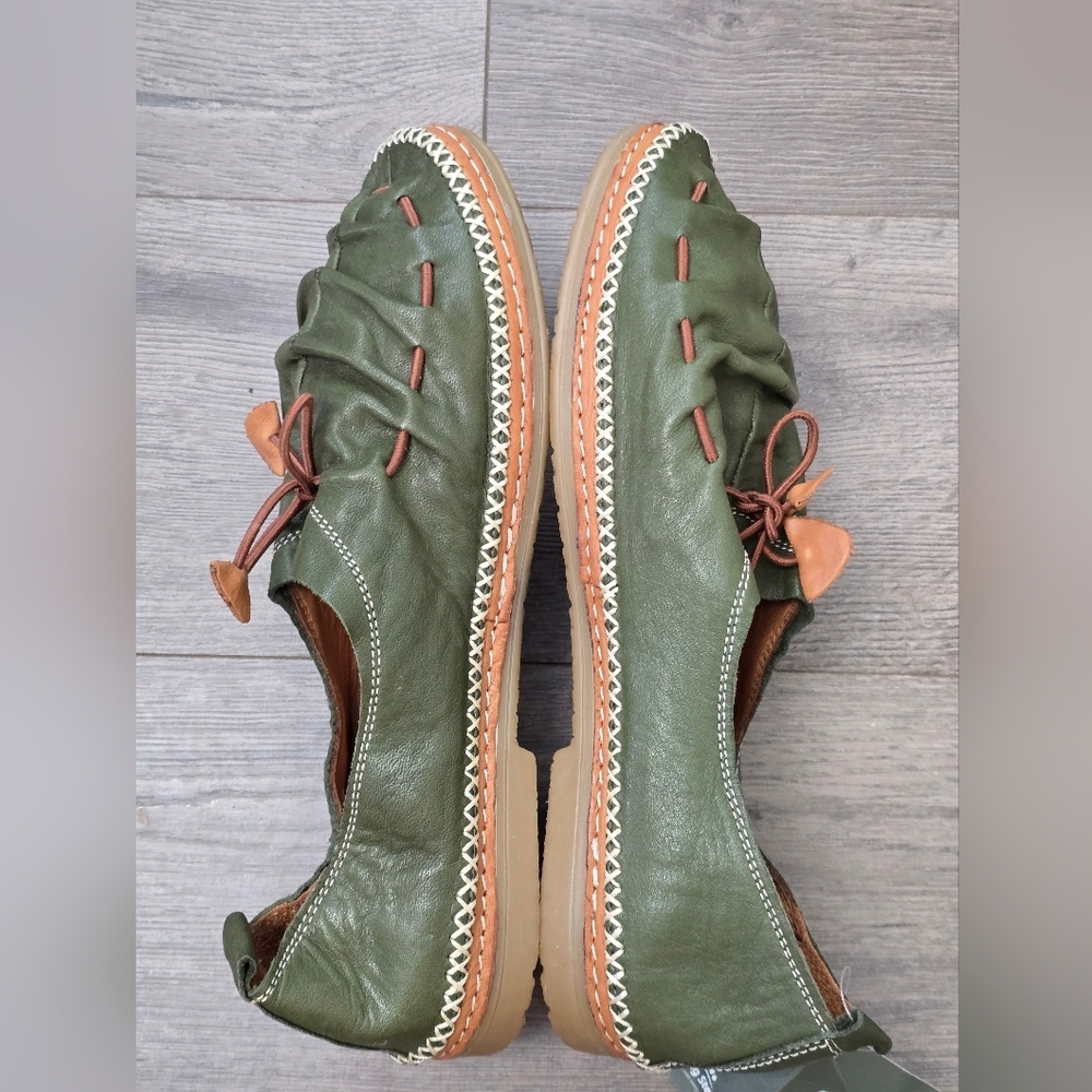 Spring Step Womens Berna Leather Green Brown Slip On's Flats - Picture 6 of 8